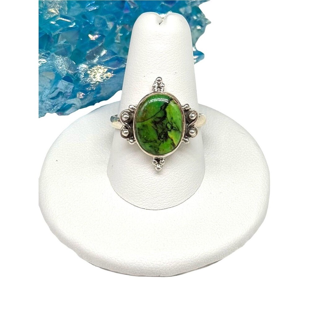 Green Matrix Turquoise Ring Size 8.5 Solid 925 Sterling Silver